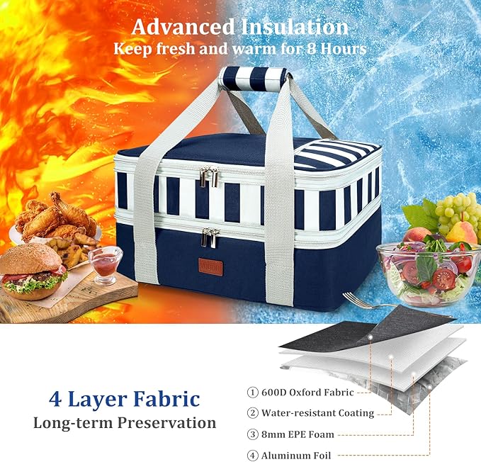 Vuudh Expandable Casserole Carrier Bag - Double Decker Food Bag, Insulated Casserole Carrier for Hot or Cold Food, Lasagna Holder Tote for Picnics,Beaches,Traveling or Gifts