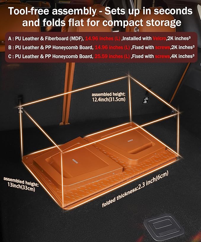 POKSRI Trunk Organizer for suv,car storage organizer,lid Box,PU Leather & PP Honeycomb Board,Fixed with screws extremely sturdy,Collapsible and Adjustable,25.6''L x 13''W x 12.4''H,4K inches³(size C)
