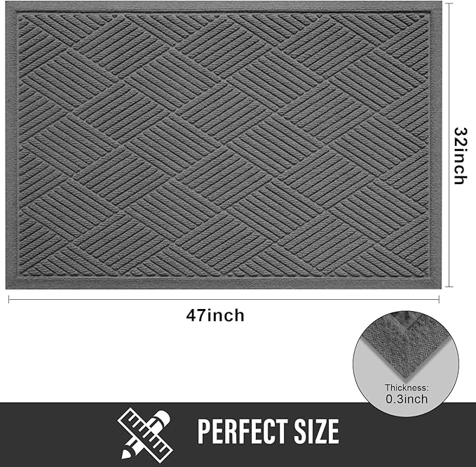 Sturdy Front Door Mat, Absorbent Muddy Dirt Resist Welcome Door Mats Outdoor Indoor, Stain and Fade Resistant, Non-Slip Rubber Backing Low Profile Doormat for Entryway, 47×32, Charcoal