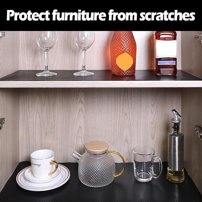 Black Shelf Liner 10.5 in Wide: Thick Easy Cutting Pantry Wire Shelves Liners - Waterproof Kitchen Cabinet Liner for Shoe Rack - Multi-Size 10.5" x 145.7"