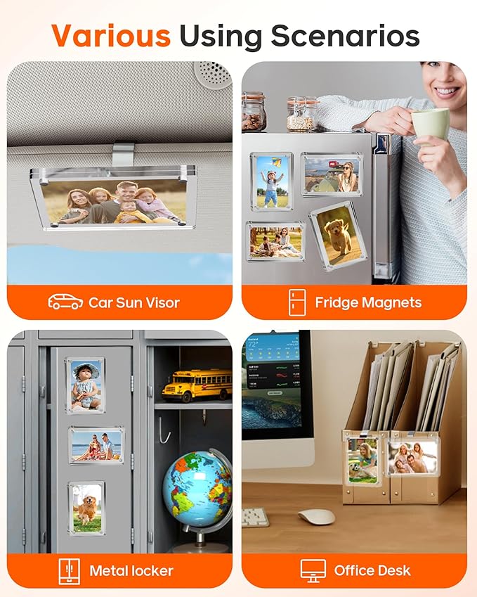 2Pcs Large Magnetic Car Visor Photo Holder - Strong Clip-On Frames for 3.5"x4.4" Photos - Durable Acrylic Visor Clip Photo Frame for Family & Pets - Secure Photo Car Visor Clip Accessories, Gift For Valentine‘s Day