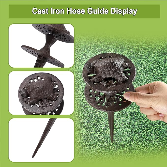 OwnMy Set of 2 Cast Iron Garden Hose Guide Stakes Heavy Duty, Decorative Garden Hose Guide Spikes for Lawn Yard Outside Plants Protection - Keeping Hoses Away from Flower Beds, Turtle Pattern