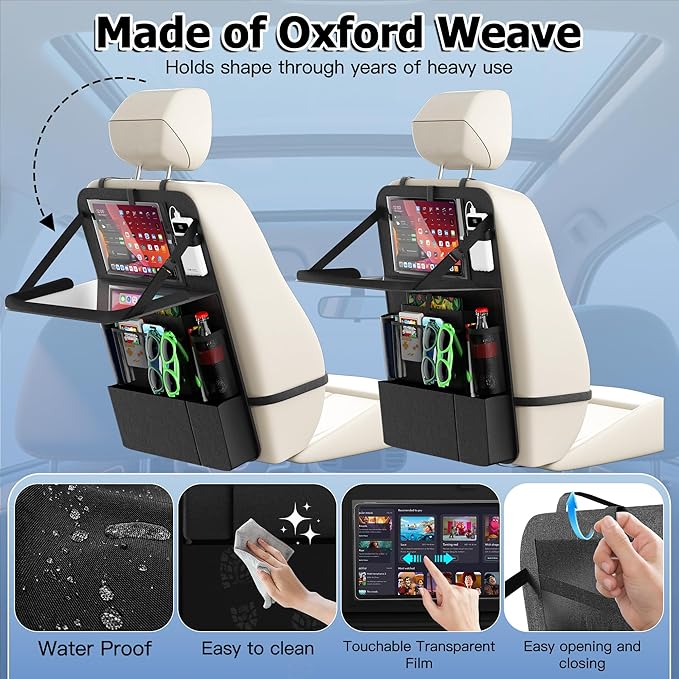 KaiCross Backseat Car Organizer with Upgraded Foldable Tray, Car Seat Organizer for Kids, Travel Accessories with 9 Storage Pockets, Car Seat Organizer Backseat with Touch Screen-1 Pack