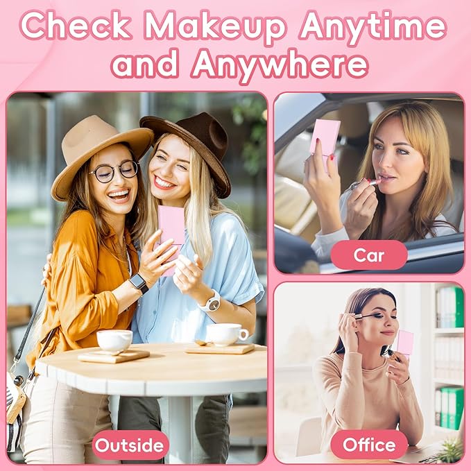 ALLROSE Compact Mirror, 1X/3X Magnifying Travel Mirror with Light Small Purse Mirror Pocket Mirror for Makeup, Mini LED Portable Handheld Makeup Mirror Travel Essentials Gifts for Women Girls, Pink