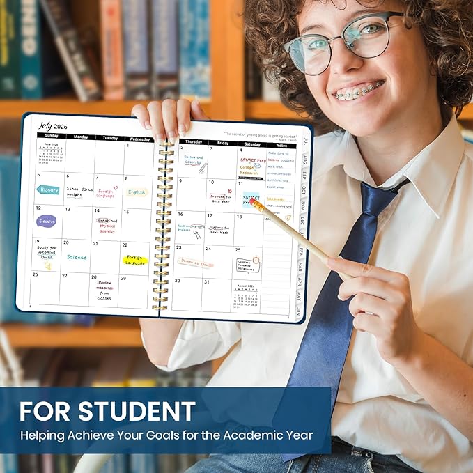 Planner 2026-2027 for Women & Men, Academic Monthly and Weekly Calendar Planner, Jul 2026 - Jun 2027, A5 (6.3" x 8.5"), Teacher Student Planning Book with Tabs, Ideal for Office School Supplies - Navy Blue