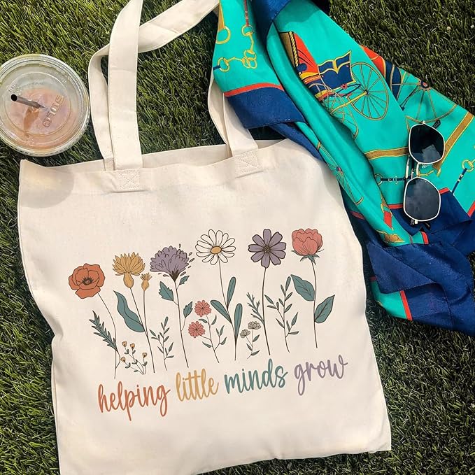 Kimoli Teacher Appreciation Gifts School Canvas Tote Bags Aesthetic Travel Beach Bag Summer Reusable Grocery Shopping Bag