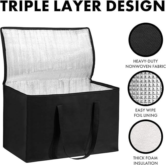 Carrywell Insulated Food Delivery and Catering Bags, XXXL Pizza Delivery and Reusable Warming Bag, Thermal Insulation Tote for Hot and Cold Food, Doordash, Not-Made In China