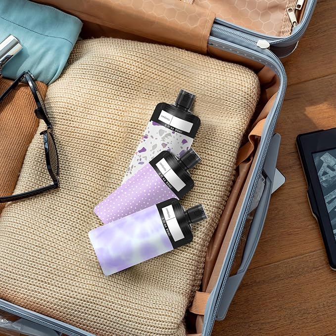 18 Pack Travel Pouches for Toiletries Liquid, TSA Approved Travel Squeeze Pouches, Liquid Pouches for Travel, Squeeze Pouches Refillable, Leakproof Travel Containers for Toiletries (Purple)