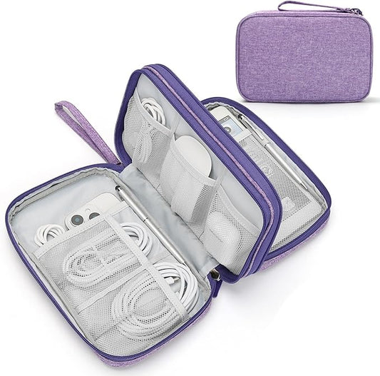 FYY Electronic Organizer, Large Travel Cable Organizer Bag Pouch Electronic Accessories Carry Case Portable Waterproof Double Layers All-in-One Storage Bag for Cable, Cord, Charger, Dark Purple