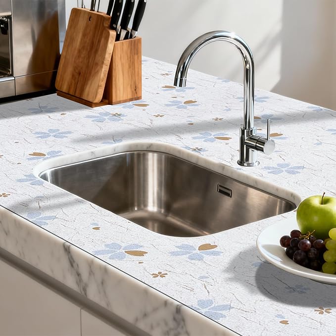 FIFTY FEET 12"x120" Non-Adhesive Shelf Liner for Kitchen Cabinets and Drawers, Washable Non-Slip PVC Cabinet Liner (White Floral)(10 Roll)