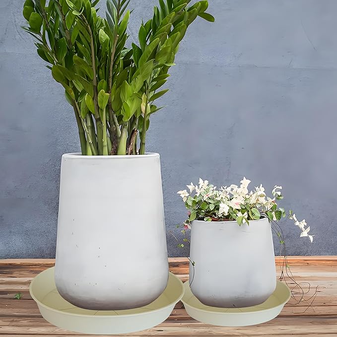 Bleuhome 4 Pack of 18 19 inch Plant Saucer Drip Tray (16.6 inch Base), Heavy Duty Deep Plant Saucers for Pots, Plastic Flower Planter Water Trays for Indoors Outdoor (19", Beige)