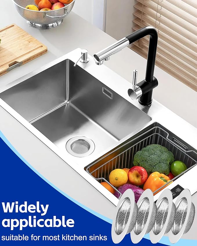 HMTIY 4-Pack Kitchen Sink Drain Strainer, Sturdy Stainless Steel, for Most Kitchen Sink, Effectively Catches Food Particles to Keep Drain Cleanliness, Ease of Cleaning, Outer Diameter 4.5 Inch