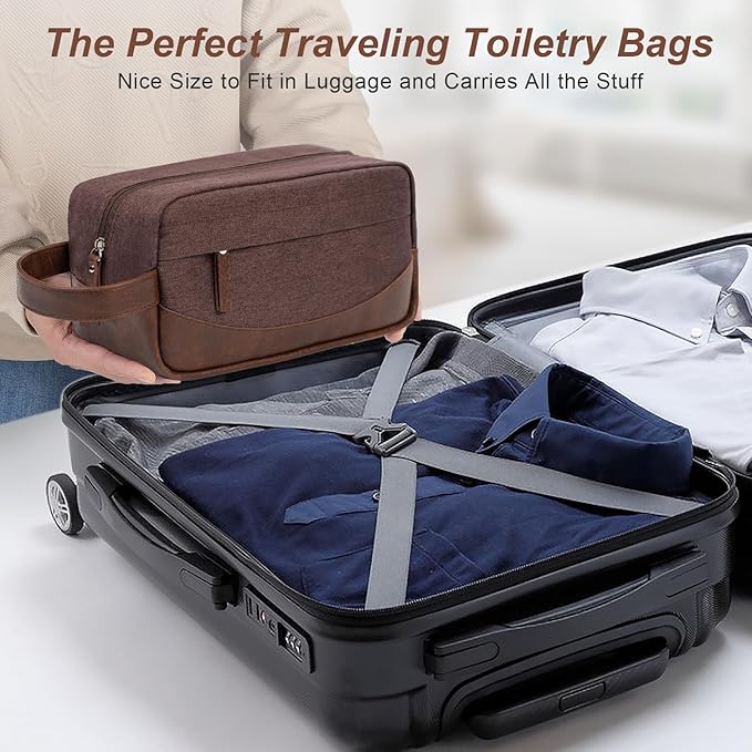 Travel Toiletry Bag for Men and Women, Hanging Toiletry Organizer, Water Resistant Shaving Kit with Large Capacity for Travel Accessories (Coffee, Medium)