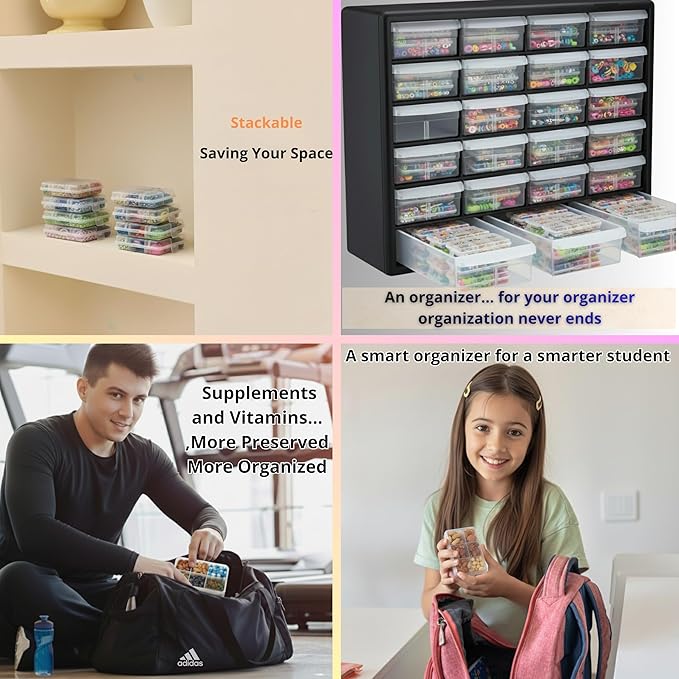 Portable Small Pocket Organizer Box, Transparent Storage Case for Screws/Nuts/Bolts/Nails/Washers/Snap Rings/Automotive & Paper Clips/Fuses/Buttons/Pins/Beads/Jewelry-Pack of 3