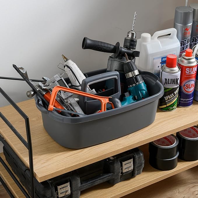 ALINK Large Plastic Shower Caddy Tote, Portable Storage Caddy Basket Organizer with Handle for Dorm, Bathroom, Tool, Garden, Kitchen, Cleaning Supplies - White