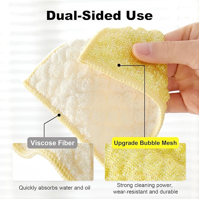 JOYMOOP Bubble Mesh Microfiber Cleaning Cloth, Reusable Non-Scratch Cleaning Rags, Dual-Sided Dish Cloths, Multipurpose Dish Rags for Dishwashing, Kitchen, Stainless Steel-6 Packs, Yellow