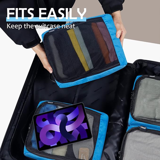4-PACK Blue Organizer Cubes - Pack Luggage, Suitcase and Carry On Cubes