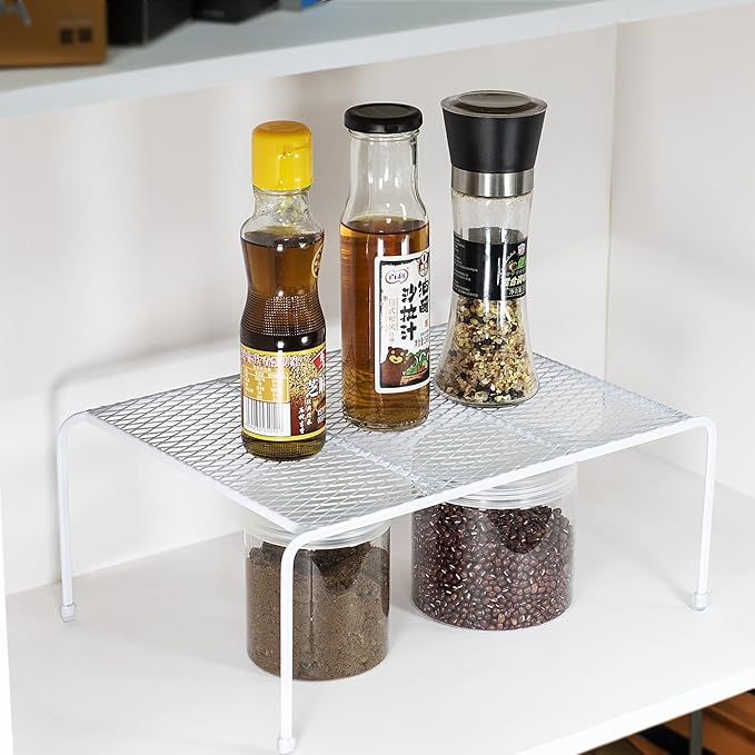 Lonian Kitchen Cupboard Organiser - Home Storage Shelf Wire Rack (2-Pack) for Cabinets, Countertops, Pantries | Rust-Proof, Space Saving, White