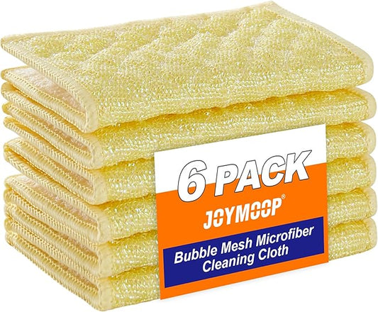 JOYMOOP Bubble Mesh Microfiber Cleaning Cloth, Reusable Non-Scratch Cleaning Rags, Dual-Sided Dish Cloths, Multipurpose Dish Rags for Dishwashing, Kitchen, Stainless Steel-6 Packs, Yellow