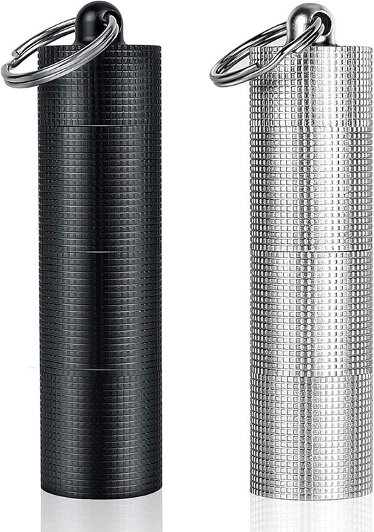 PPFISH 2 PCS Portable Daily Pill Case, 3 Compartments Aluminum Alloy Waterproof Pill Box Dispenser, Small Pocket Pill Container, Keychain Pill Fob, Travel Pill Holder for Men Women