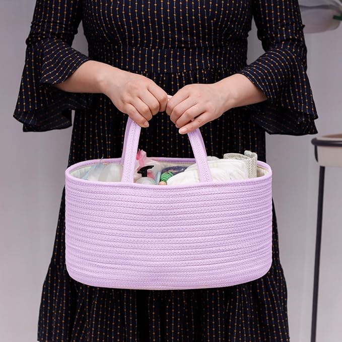 COMSE Baby Diaper Caddy Organizer, Car Caddy, Diaper Change Organizer, Gift Baskets Empty, Portable Tote Bag with Divider, Baby Shower Gifts Newborn Essentials Registry Must Have, Purple