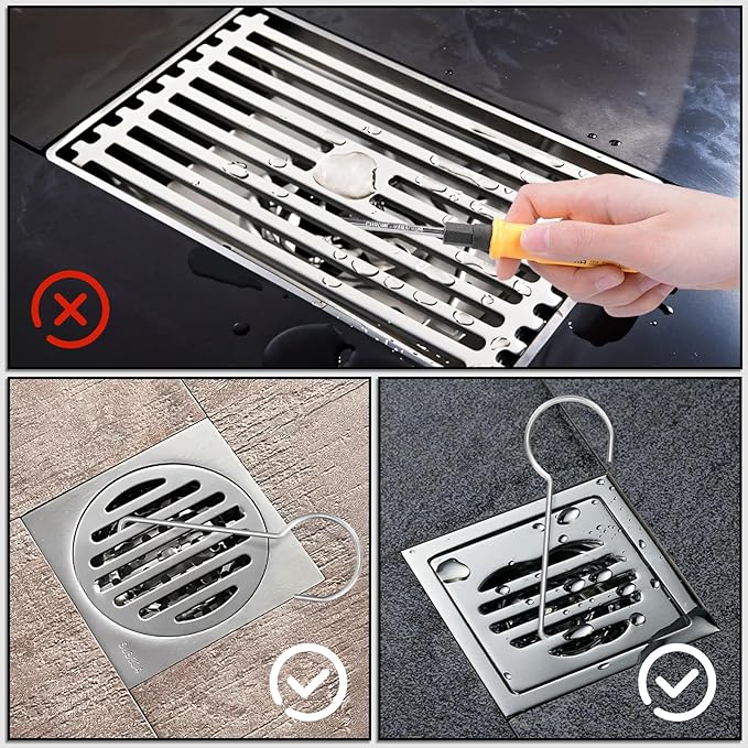 4PCS Drain Lifing Hooks for Shower,Drain Key Steel Grille Puller Lift Out Key 9.9 * 3.1 * 0.24cm for Shower Drain Cleaning Shower Removal Tool Not Easy to Bend
