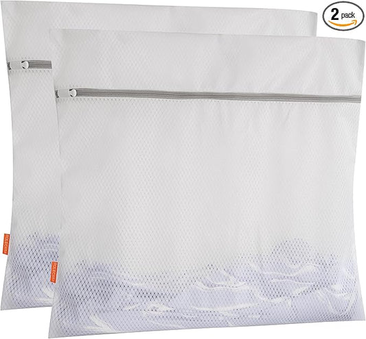 Polecasa 2Pcs 24 x 24 Inches Extra Durable 125g Diamond Mesh Laundry Bags with Sturdy Zipper for Delicates, Laundry Room Essentials for College, Dorm (2 XL-Large)