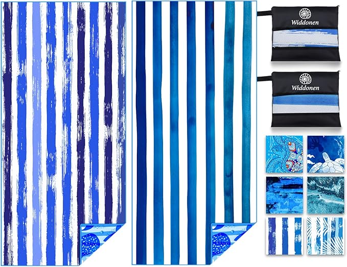 Widdonen Lightweight Thin Microfiber Beach Towel Sand Free Quick Dry Absorbent Compact Soft Pool Swim Travel Towels Extra Large Oversized Beach Accessories Packable Essentials Stuff Gifts for Adult