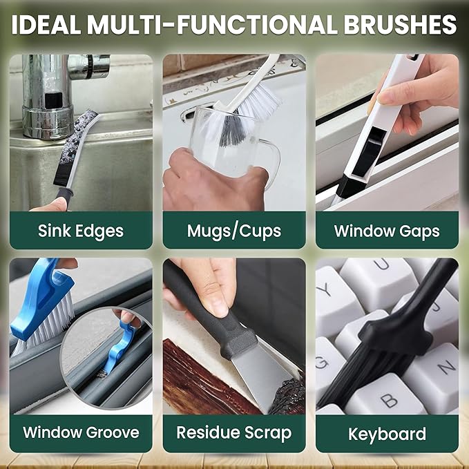 14 Pcs Crevice Cleaning Brush Set – Hard Bristle Cleaning Tools for Grout, Tile Floors, Gaps & Narrow Spaces – Multi-Purpose Grout Scrub Brush for Cleaning Bathroom, Shower, Window Tracks, Kitchen