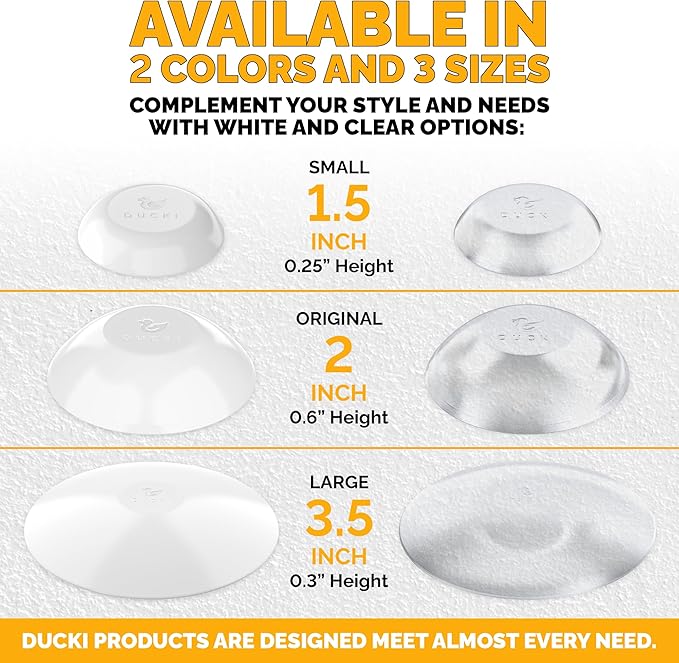 Ducki Door Stop Wall Protectors, 2 Pack Clear, Self Adhesive Reusable Solution for Stopping Wall Damage & Noise from Doors, Refrigerators, & in Your Home or Office, Durable Shock Absorbent & Discreet