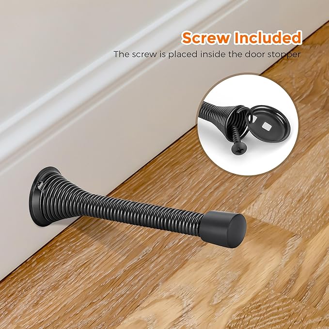 Ravinte Door Stoppers, 18 Pack Black Spring Door Stops with Rubber Bumper, Door Stoppers for Bottom of Door