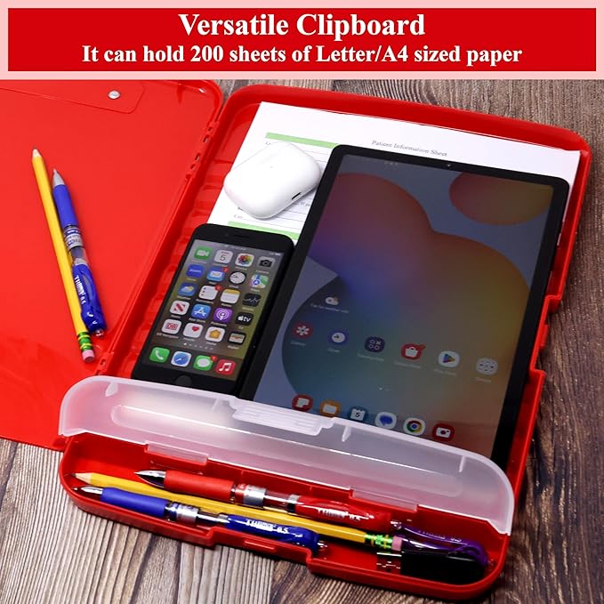 Think2Master [3 Pack] Red Plastic Storage Clipboard with Pencil Holder. | 25% Heavier & 25% Sturdier| Heavy Duty. Nursing, Teacher & Classroom Must Have.