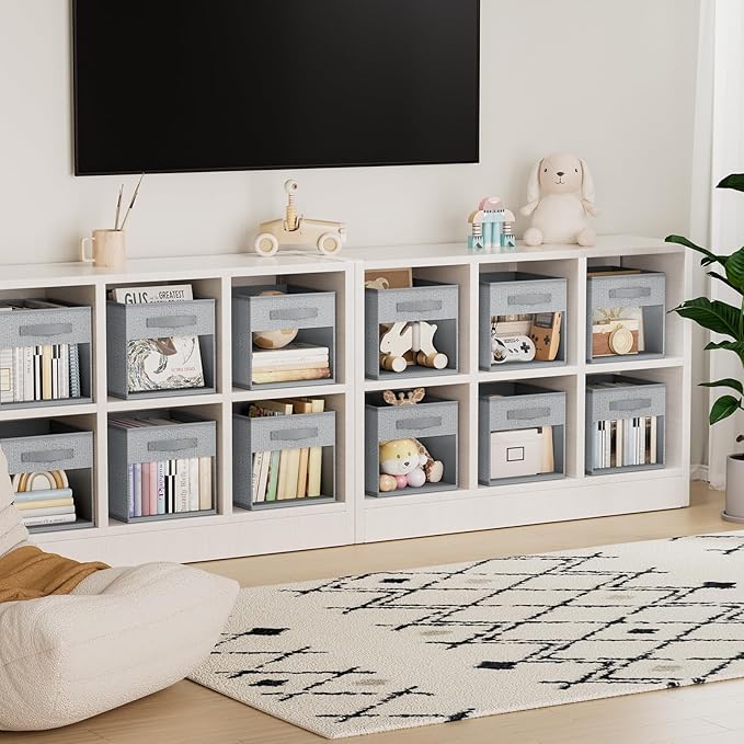 DIMJ Storage Cubes, Cube Storage Bin, 10 Pack Foldable Cubes with Window, Closet Organizer Boxes with Handle, 12.2 x 12.2 inch Storage Organizer for Clothes, Toys, Books