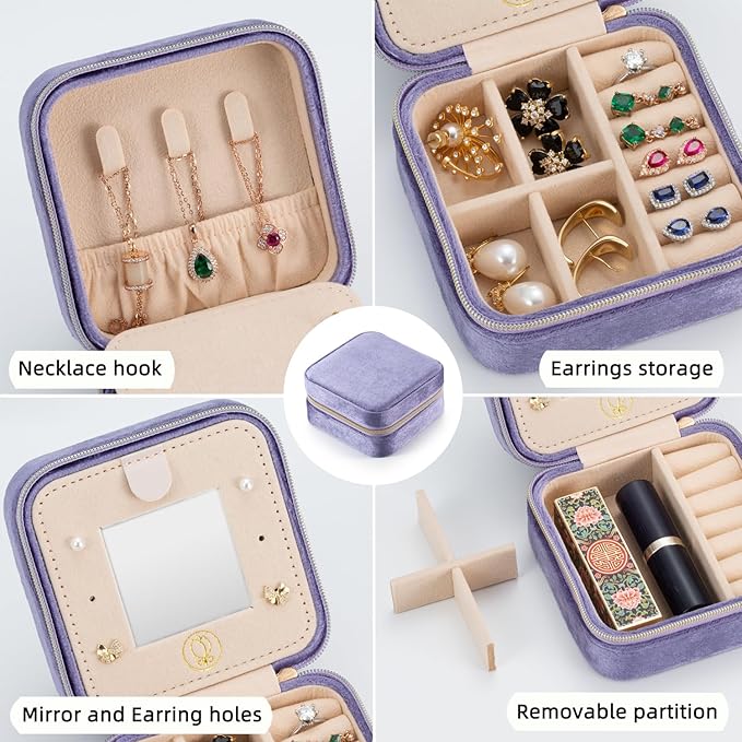 Plush Velvet Travel Jewelry Case Organizer, Small Travel Jewelry Box,Portable Jewelry Box Travel Mini Organizer Portable Display Storage Box For Rings Earrings Necklaces (Periwinkle Blue)