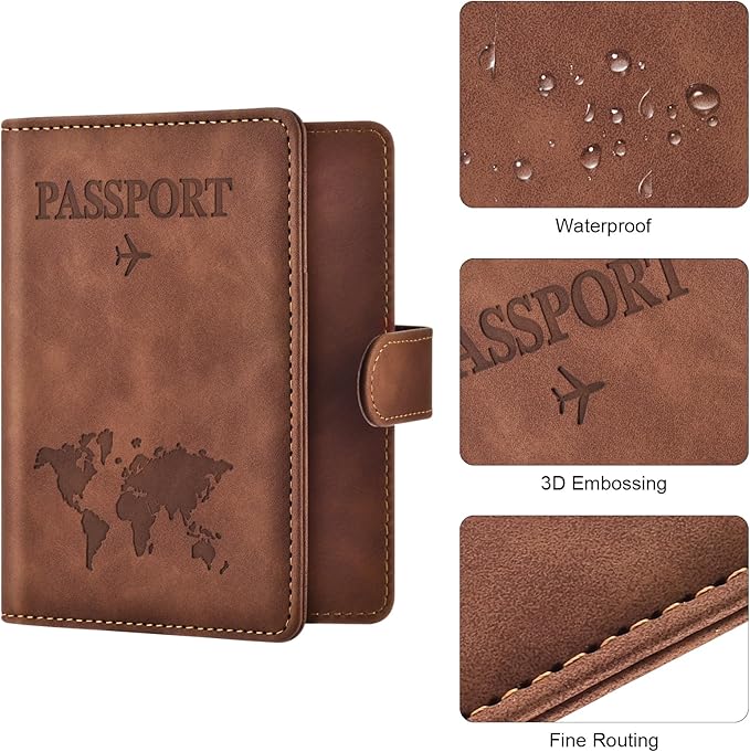 Eoehro Passport Holder for Travel Essentials, Passport Wallet Cover Case for Travel Must Haves Accessories,Passport Book Holders for Women and Men(brown)