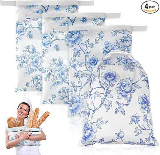 4 Pcs Reusable Beeswax Bread Bags for Homemade Bread 17" x 12" Sourdough Storage Bags with Food-Grade TPU Lining Food Wraps to Keep Fresh Loaf Fresh Freezer Baker Baking Supplies (Blue)