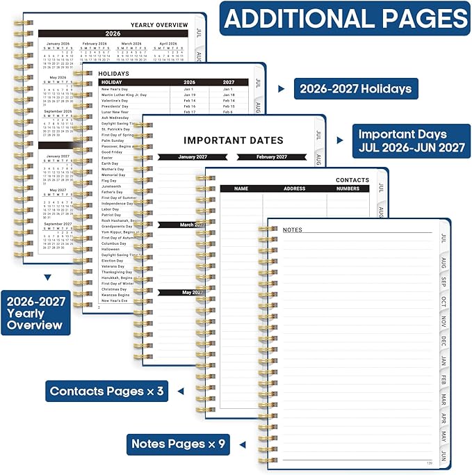 Academic Planner 2026-2027, Weekly and Monthly Calendar Book, July 2026 – June 2027, Hardcover Planner with Tabs, Perfect for Teachers, Students, Women & Men, A5 (6.4" x 8.5") - Night Peak