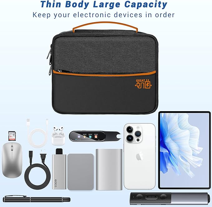 Electronics Organizer, Travel Cord Organizer Pouch, Portable Cable Organizer Bags, Waterproof Electronic Accessories Storage Case for Cables, Cords, Charger, Phone (Double Layer-Black)