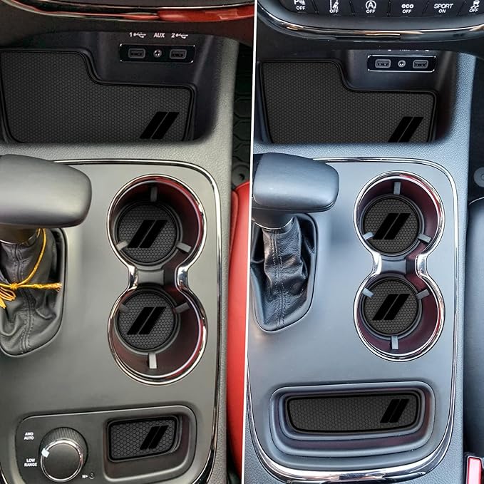 Center Console Mats for Durango Accessories 2014 2015 2016 2017 2018 2019 2020 Cup Holder Insert Coasters Custom Fit Cup Liners Pads Interior Decoration (Black Trim) - 5 Pcs Set
