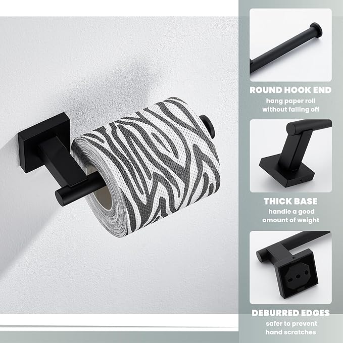 Suyar Matte Black Toilet Paper Holder Wall Mount, SUS 304 Stainless Steel Toilet Roll TP Holder for Bathroom