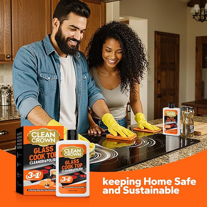 3-in-1 Cooktop Cleaner Kit (8.8 Oz Cooktop Cleaner + Scrubbing Pad + Scraper), Stovetop Cleaner for Electric Top Stoves, Ceramic Cooktops & Fireplace Glass, Remove Burned on Food, Grease