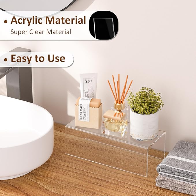 Acrylic Shelf Riser 12x5.1x4 pack of 2, Clear Acrylic Stand for Funko Pop, Collectibles, Brand Store, Home Storage Organizer, 12x5.1x4 Inch