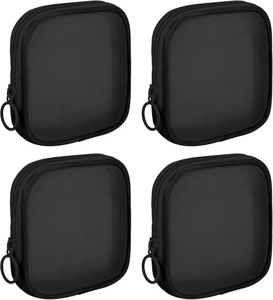 4 Pieces Mini Zipper Nylon Mesh Pouch, Mesh Cosmetic Bags Makeup Bags, Multipurpose Travel Toiletry Bags for Office Supplies and Travel Accessories (Black, S)