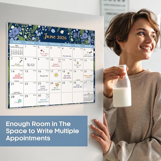 Aesthetic 2026-2027 Magnetic Calendar for Refrigerator, 21-Month Fridge Calendar Magnet from April 2026 to December 2027, Easy Organizing，Midnight Garden