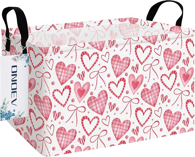 Rectangular Pink Love Girl Basket Waterproof Storage Bin Gift Basket Children's Toy Organizer Box Room Love Decoration(Pink Hearts)