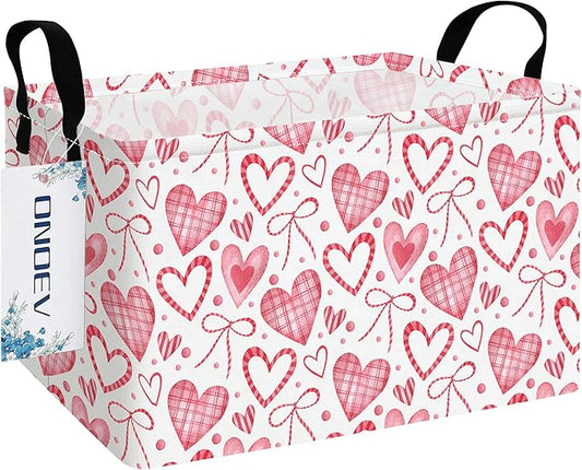Rectangular Pink Love Girl Basket Waterproof Storage Bin Gift Basket Children's Toy Organizer Box Room Love Decoration(Pink Hearts)