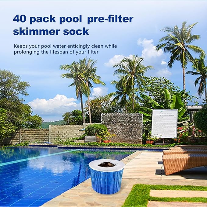 40 Pack Pool Skimmer Socks for Filters Baskets/Hot Tub Filter, Works Perfect with The Surface Skimmer for Inground and Above Ground Pool, Swimming Pool Accessories for Adults Kids