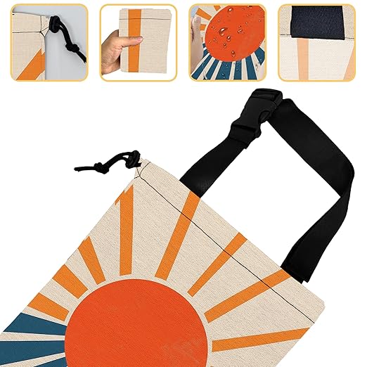 Vintage Sunburst Car Garbage Bag, Small Car Trash Bag Hanging Back of Seat,Drawstring Car Trash Bag with Adjustable Buckle,Car Accessories for Camping Travelling