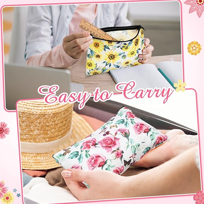 Reginary 20 Pcs Flower Cosmetic Bag Bulk for Women Floral Makeup Bags Gifts Roomy Flower Makeup Bags with Zipper Toiletry Bag Pouch Travel Accessory Organizer Gifts, 7 x 4.3 Inches
