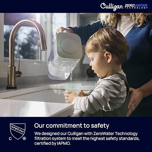 Culligan with ZeroWater Technology 10-Cup Water Filter Pitcher – Includes 5-Stage Advanced Water Filter, IAPMO Certified to Reduce Lead, Total PFAS, Mercury, Fluoride, and Chlorine - Matte Black